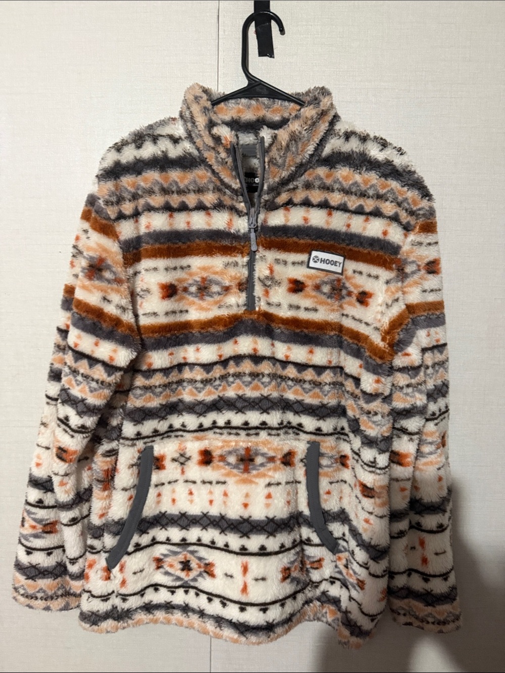 Hooey Cream, Brown & Gray Sherpa Quarter-Zip Pullover size medium